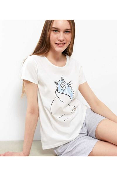 LC Waikiki Bedrucktes Kurzarm-Pyjama-Set aus Baumwolle mit Rundhalsausschnitt...