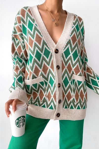 FEMELLE Cardigan de damă, multicolor, cu detaliu, cu nasturi