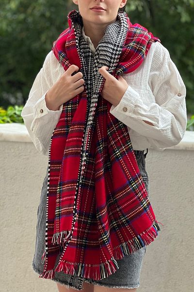 novon Double Sided Scottish Plaid Patterned Scarf Shawl