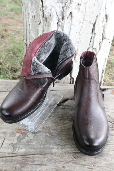 nazenintasarımlar Чоловічі шкіряні чоботи з хутром, коричневі, для щоденного носіння