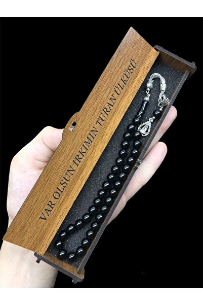 KANUNİ TESBİH Mărgele de rugăciune Oltu cu cutie de lemn tăiată în formă de g...