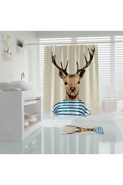 Zethome Κουρτίνα μπάνιου 1x180x200 Κουρτίνα ντους μονής πτέρυγας Δώρο κουρτίνα καμπίνας ντους Deer