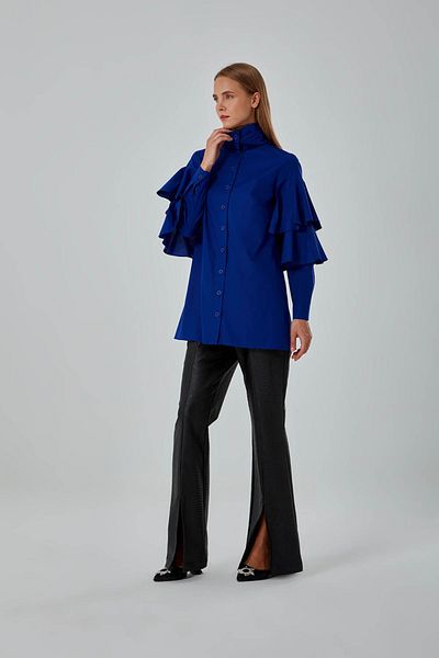 Mizalle Ruffle Detailed Saks Shirt