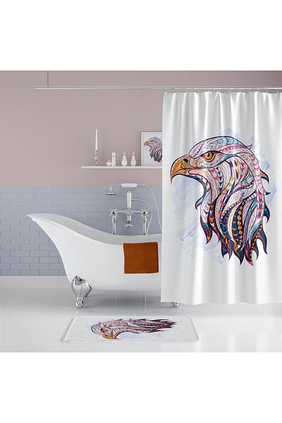 Zethome Κουρτίνα μπάνιου 1x180x200 Κουρτίνα ντους μονής πτέρυγας με δώρο κουρτίνα καμπίνας ντους Eagle Eagle