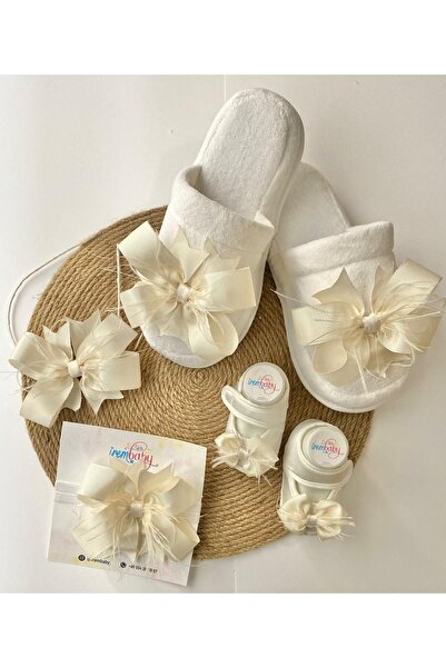 irembaby Anne Bebek Lohusa Seti Krem Lohusa Tacı Terlik Bebek Ayakkabısı Ve B...