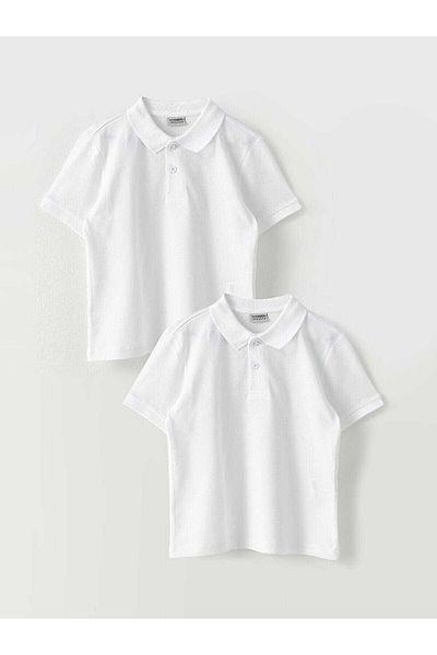 LC Waikiki Polo Neck Basic bavlněné chlapecké tričko s krátkým rukávem, balení 2 ks
