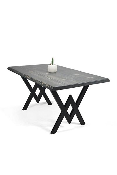 Mobenta Doğal Ağaç Masif Kütük Masa Yemek Masası (metal Ayak) 60cm X 150cm