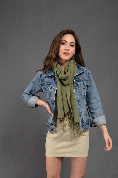 Dosimira Women's Khaki Green Solid Color Fringed Cotton Large Shawl