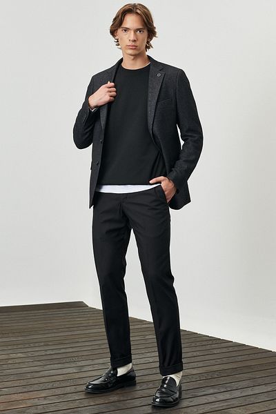 ALTINYILDIZ CLASSICS Ανδρικό Anthracite Slim Fit Slim Fit Μονόχρωμο μοτίβο μαλλί παλτό από ειδικό ύφασμα