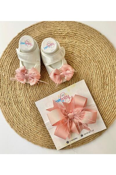 irembaby Bebek Lohusa Seti Pudra Pembe Tüylü Bebek Ayakkabısı Ve Bebek Saç Ba...