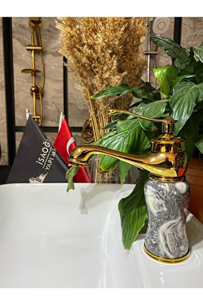 İSAOĞLU YAPI Altın Lavabo Bataryası Gold Banyo Musluk Mermer Design Altın Bat...