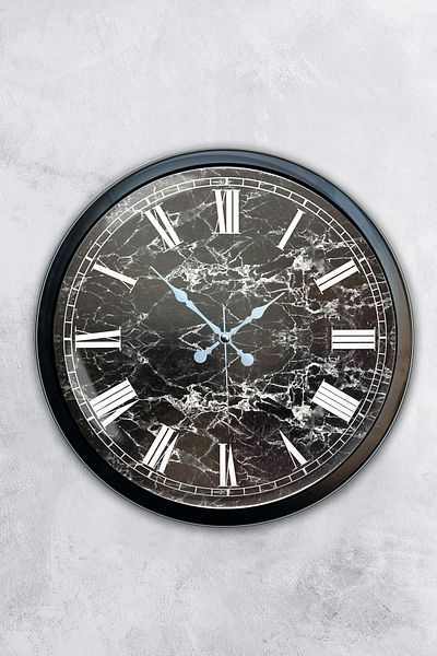 Kasva Concept 40 cm Black Metal Marble Pattern Wall Clock