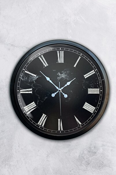 AİB STORE ساعة حائط من الرخام المعدني الأسود مقاس 40 سم
