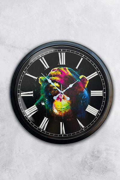 Kasva Concept Gift 40 cm Black Metal Monkey Wall Clock