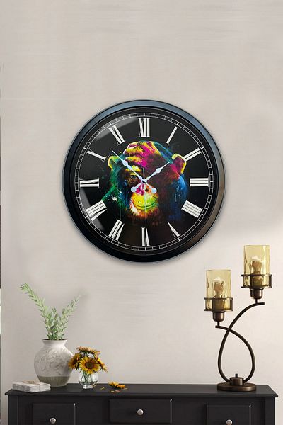 Kasva Concept Gift 40 cm Black Metal Monkey Wall Clock
