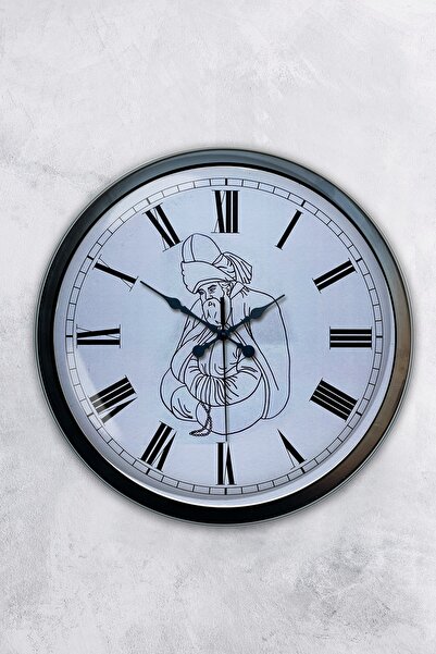 AİB STORE ساعة حائط مولانا هدية 40 سم معدنية سوداء اللون أسود اللون