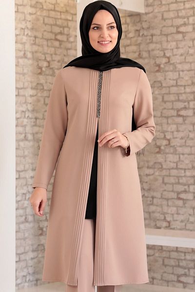 Fashion Showcase Ribbed Stone Detail Double Set Mink Fsc2066