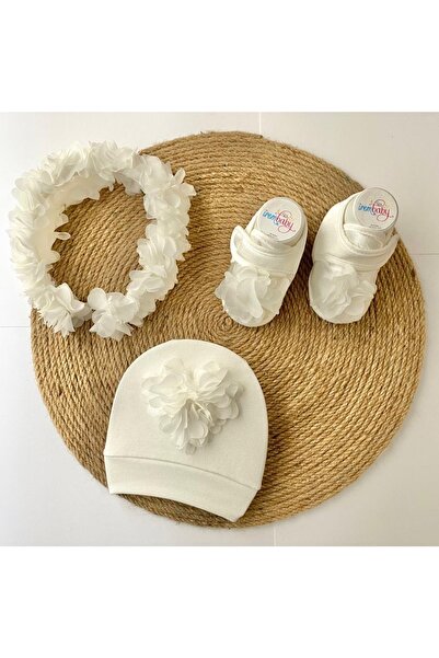 irembaby Anne Bebek Lohusa Seti Beyaz Çiçekli Lohusa Tacı Bebek Ayakkabısı Ve...