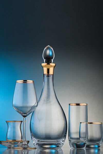 KCD BOLERO ALTIN 31 PARÇA CAM SOFRA SUNUM ÇEYİZ SETİ ŞİŞELİ SU BARDAK TAKIMI KESME EL DEKOR