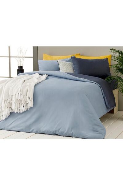 English Home Plain Pamuk Çift Kişilik Nevresim Takımı 200x220 Cm Mavi - Lacivert