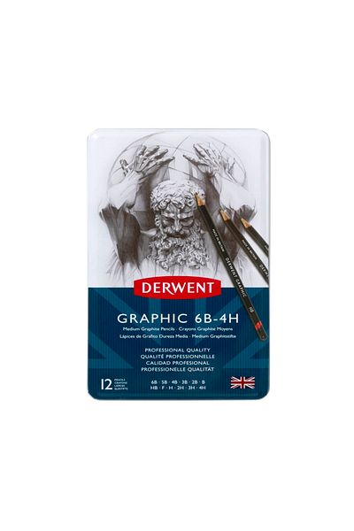 Derwent Graphic Graduated Charcoal 12 Pieces Set 6b 4h Tones