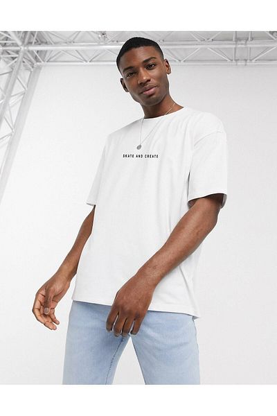 Foxanger outdoors Unisex Skate And Create Printed Oversize White Tshirt