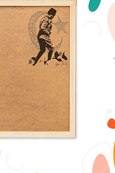 AND Mantar Pano Ahşap Çerçeveli Atatürk Baskılı 60x90 Cm + Iğneli