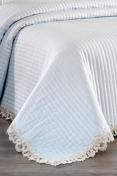 Evlen Home Collection Set cuvertură de pat dublă Mihrimah Lace 100% bumbac (Pique) Albastru