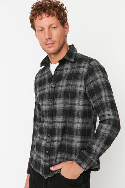 Trendyol Collection Cămașă neagră în carouri slim fit lumberjack TMNAW23GO00175