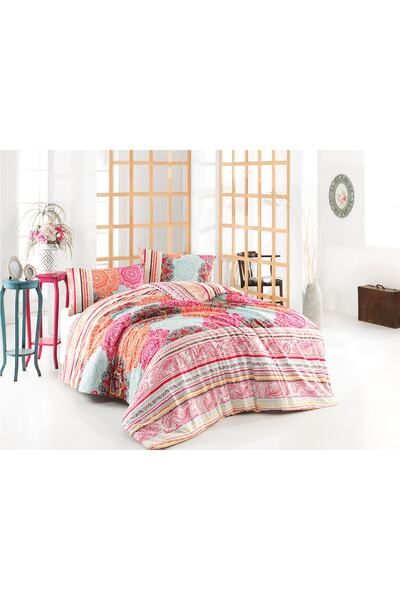 Evlen Home Collection Double Sheet Set Cotton Patterned Vella Fuchsia