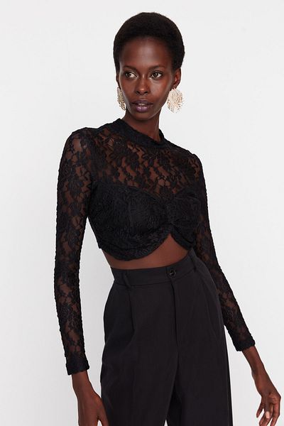 Trendyol Collection Black Crop Lace Knitted Bustier TPRAW23BS00020