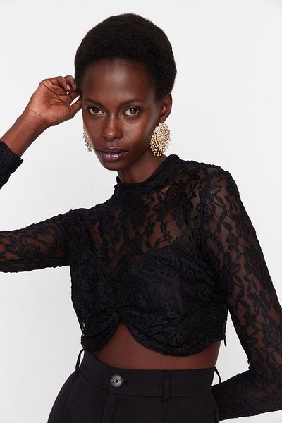 Trendyol Collection Black Crop Lace Knitted Bustier TPRAW23BS00020