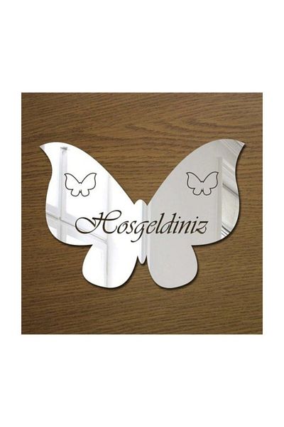 YENİ HEDİYELİK DÜNYAM Στολίδι πόρτας με πεταλούδα Welcome Plexi Mirror Chrome - Kks13