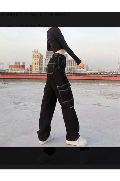 Touz Moda Reverse Stitch Black Cargo Pants