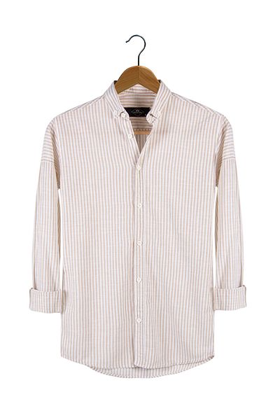 Terapi Men Men's Beige Thick Upright Striped Long Sleeve Slim Fit Shirt