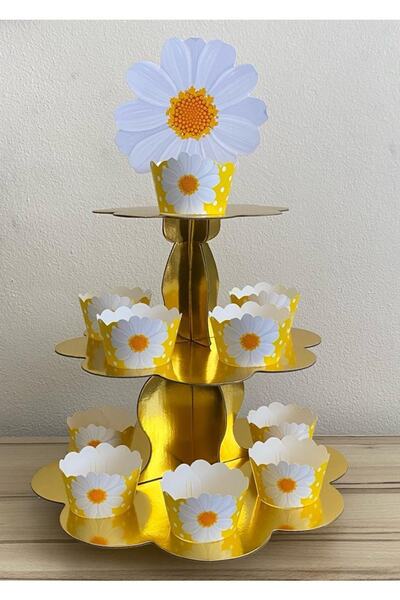 Okarttasarım Papatya Cupcake Standı Ve 10 Adet Cupcake Sargısı