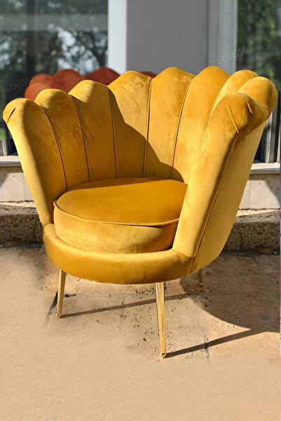 LOVİSSE HOME Hardal Sarı Papatya Berjer - Alaçatı Istiridye Model Tekli Koltuk - Bekleme - Kuaför, Balkon Ofis