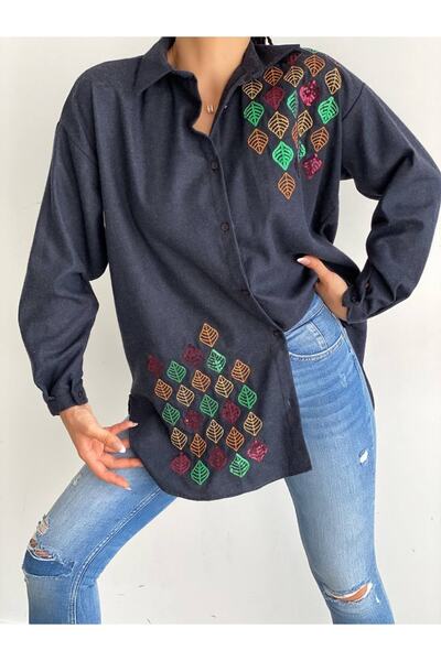 FancyWorld قميص محبوك من القماش المطرز بالترتر والترتر وأوراق ملونة منقوشة با...