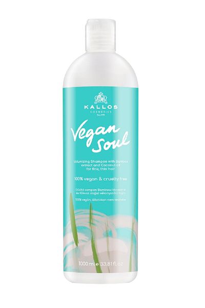 Kallos Cosmetics Vegan Soul 1000ml - Vegan Shampoo with Bamboo Extract and Coconut Oil for Fine String Hair