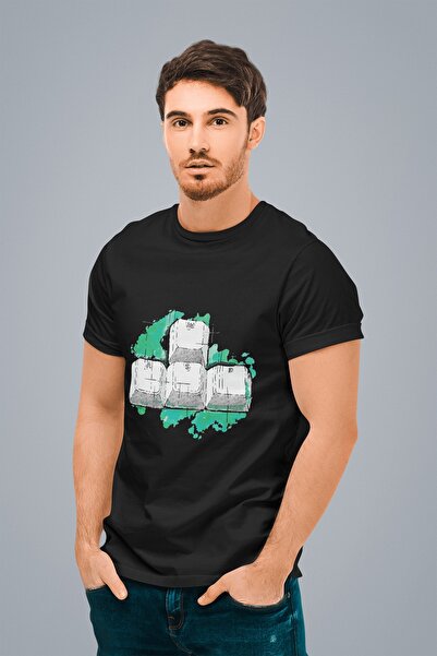 ErTaPassage Черна мъжка тениска с принт „Black Gaming Keyboard“ - T8487147