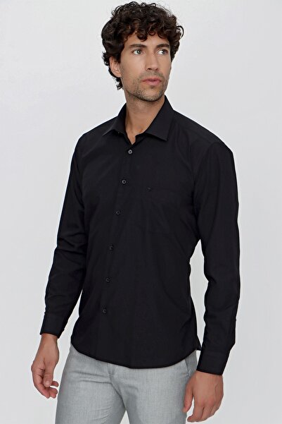Morven Ανδρικό πουκάμισο με μαύρη βασική τσέπη με κανονική εφαρμογή με άνετο κόψιμο