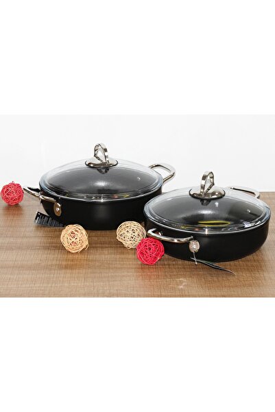 Nehir 4 Parça Titanium Siyah 22-24 Cm Basık Tencere Seti
