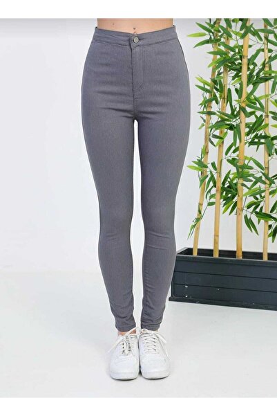 FATELLA Ženske uske pantalone Sa likrom školske Lan sive boje