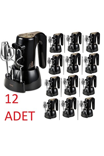 Raks 12 Adet - Jasper Standlı El Mikseri (siyah-gold) Yoğurma Karıştırma Mikser)