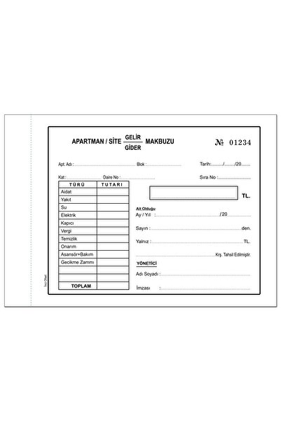 inciofset Apartman Site Gelir Gider Makbuzu A5 Otokopili 100 Cilt