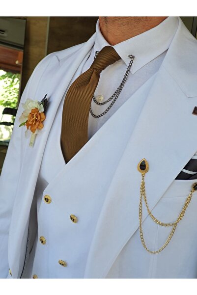 SARDINELLI Özel Üretim Dar Kesim Geniş Yaka Yün Yelekli Takım Elbise