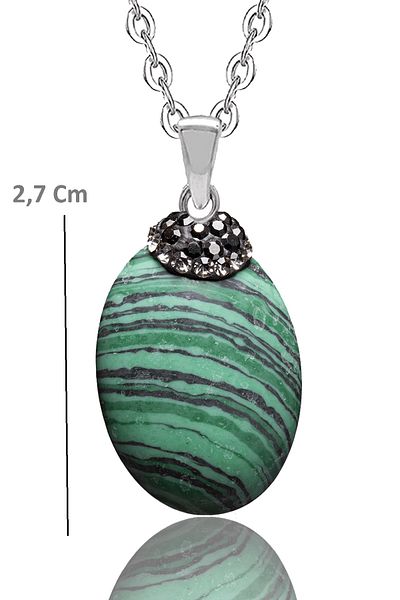 Tesbih Atölyesi Certified Zircon Stone Malachite Stone Necklace