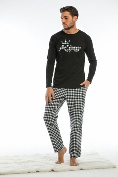 Moda Clubu Men's King Plaid Pajama Set (CAN BE MADE AS COUPLE'S PAJAMAS) Slim-fit Mold