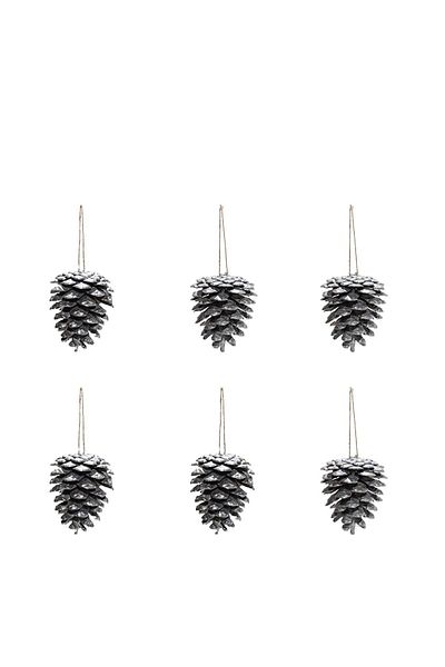 Elfora Christmas Pine Tree Ornament Cone Silver Gray 5 Cm Set of 6