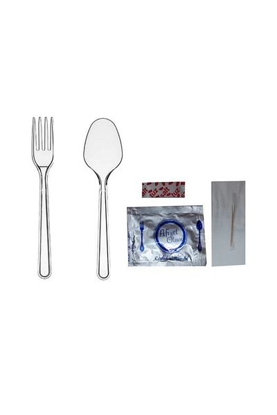 İhtiyaç Limanı Aksan Avm Disposable Luxury Dinner Set 6 Pieces (FORK, SPOON, SHARDS, SECETTE, WIPES, SALT) 100 Pieces
